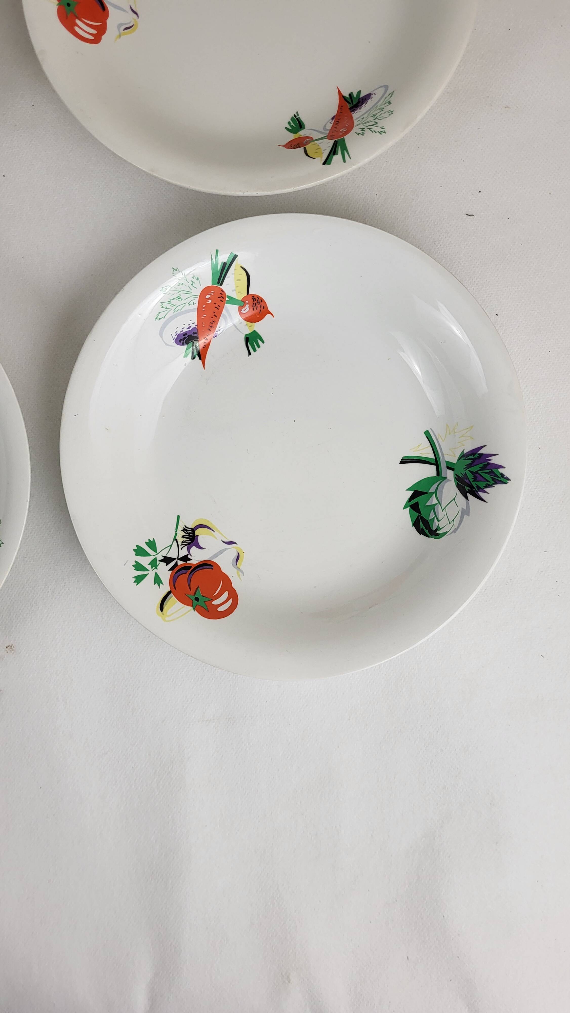 6 Vintage Luneville earthenware soup plates