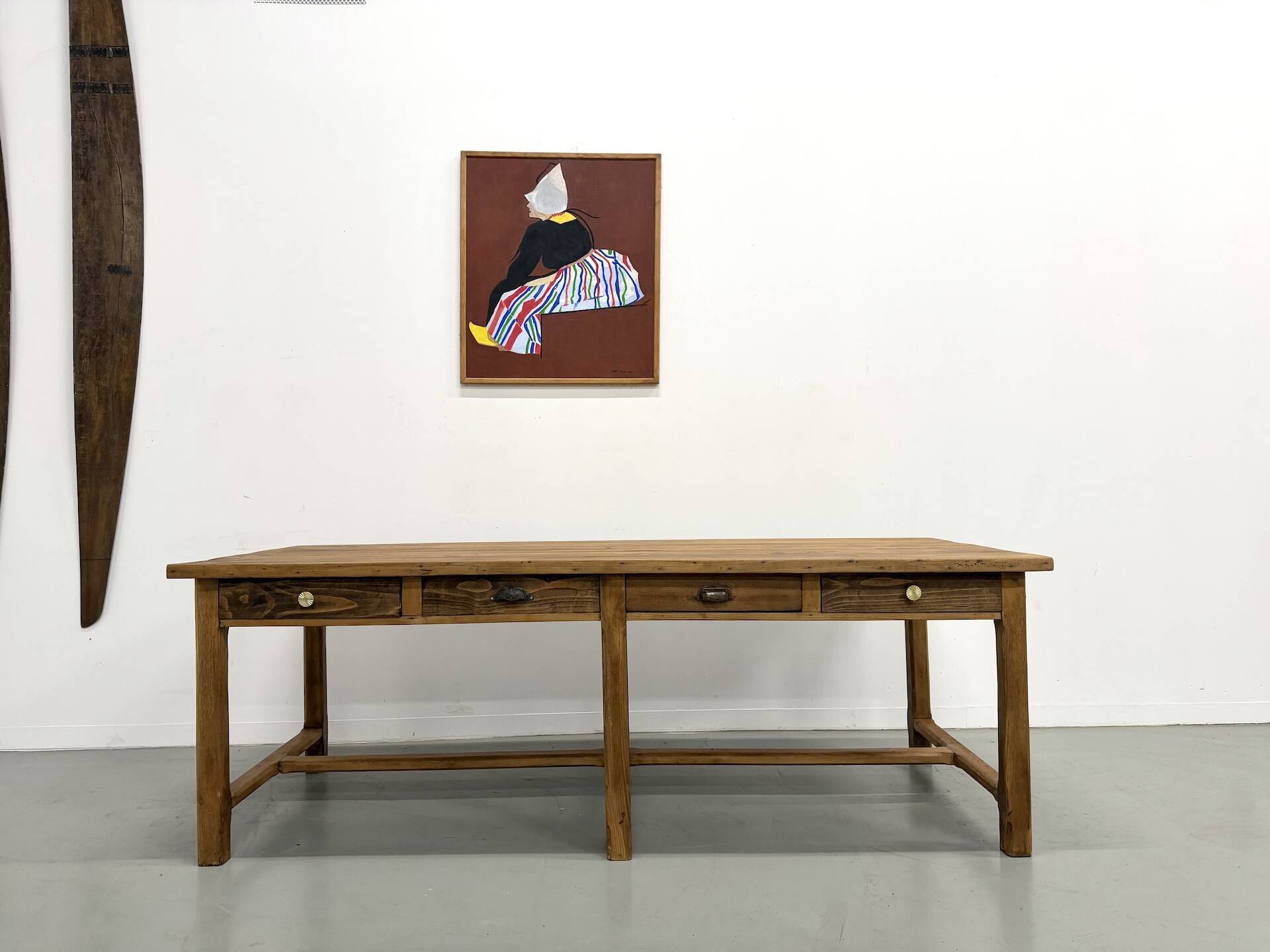 Table de Ferme "Meuble de Métier" en Pin – 8 Tiroirs (L221 cm)