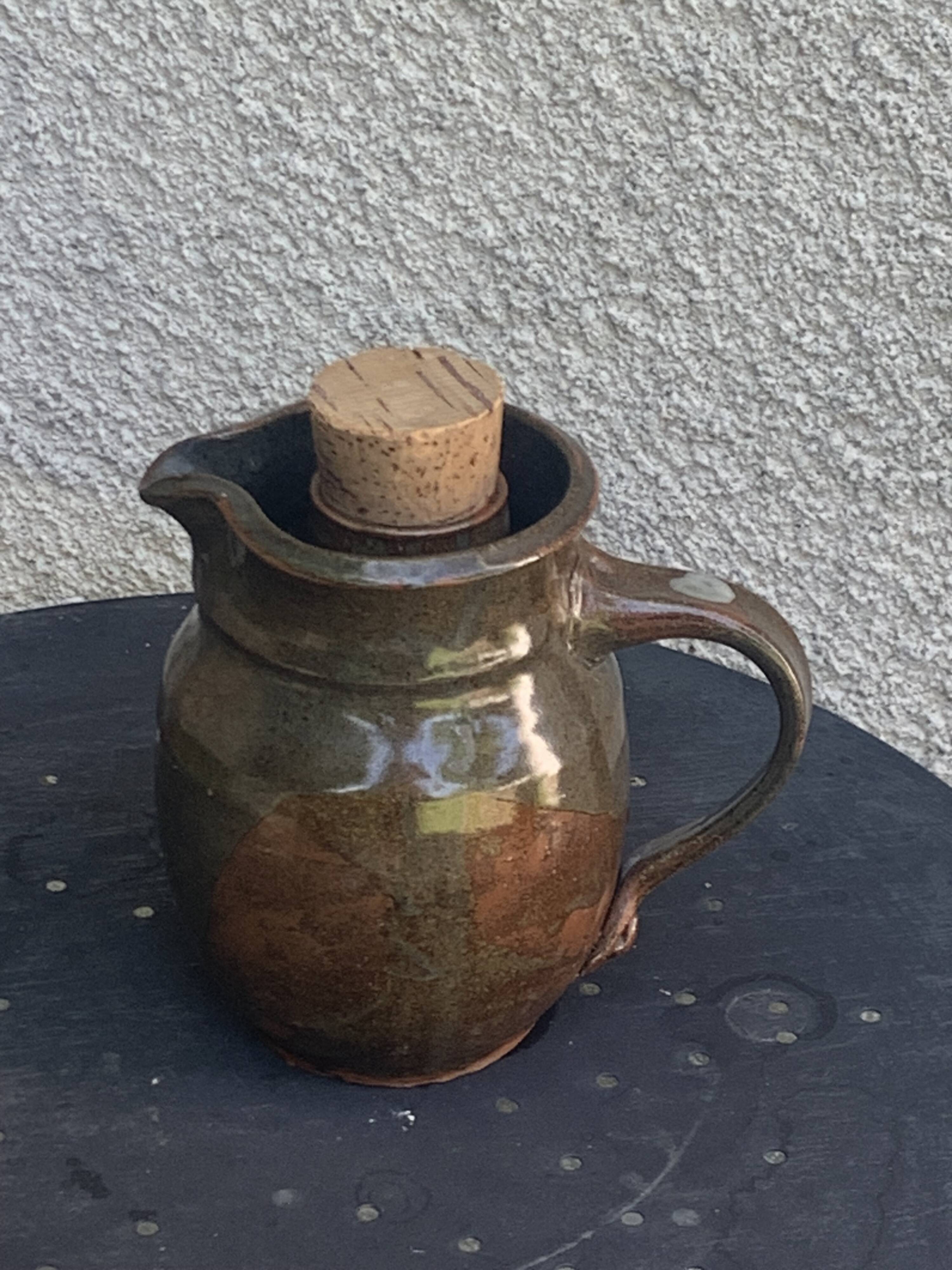 Pitcher, carafe, refreshing jug, ice cube jug, in brown glazed stoneware,