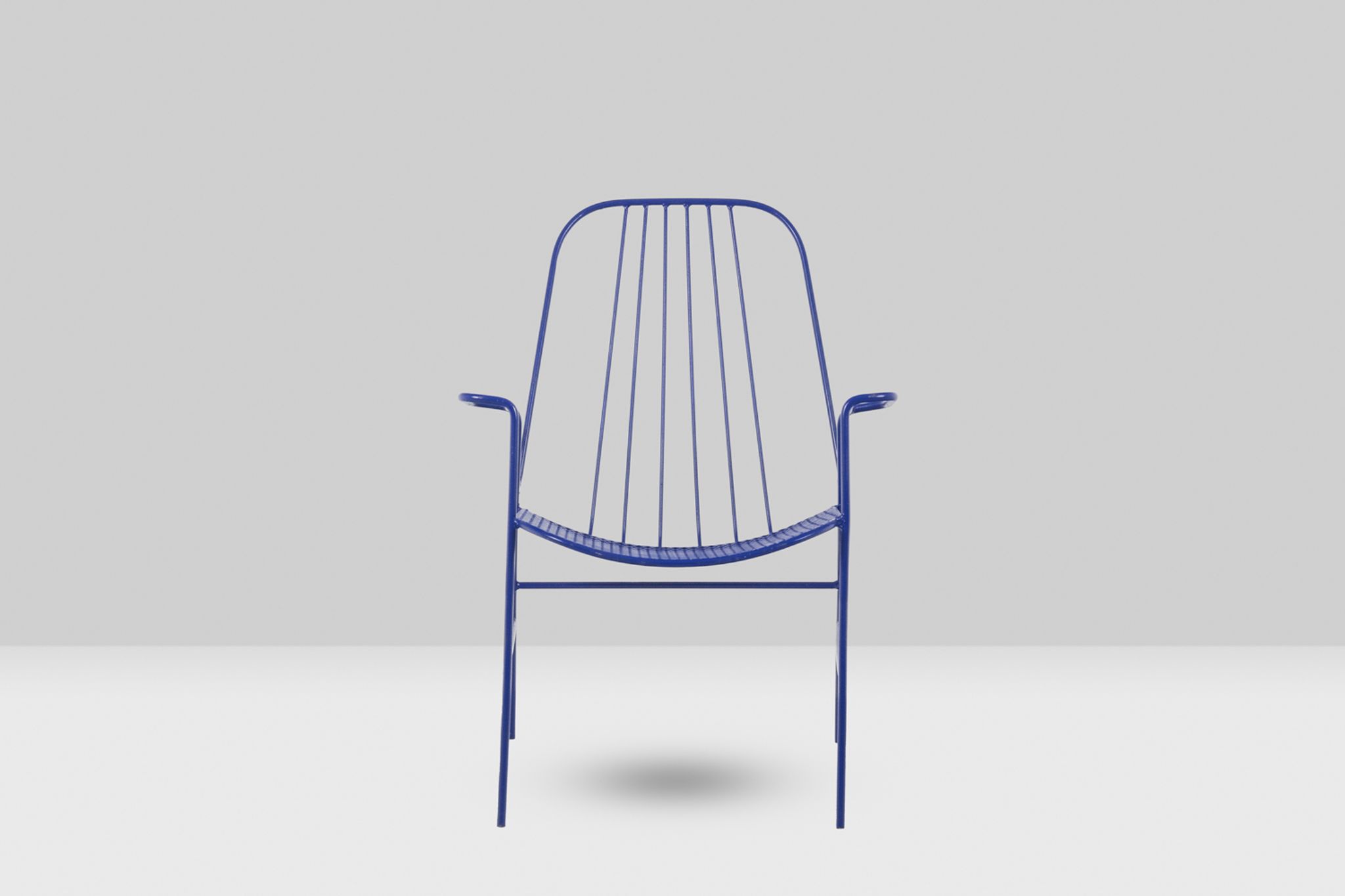 Pair of openwork iron armchairs, 1960s
