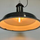 Large Industrial Grey Enamel Factory Lamp with Cast Iron Top, 1960s