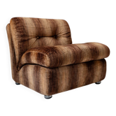 Fauteuil vintage des années 1970, par Europoltrona Italie, velours rayé marron, design Space Age