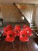 Lot de 8 chaises rouges vintage designer Raul Barbieri