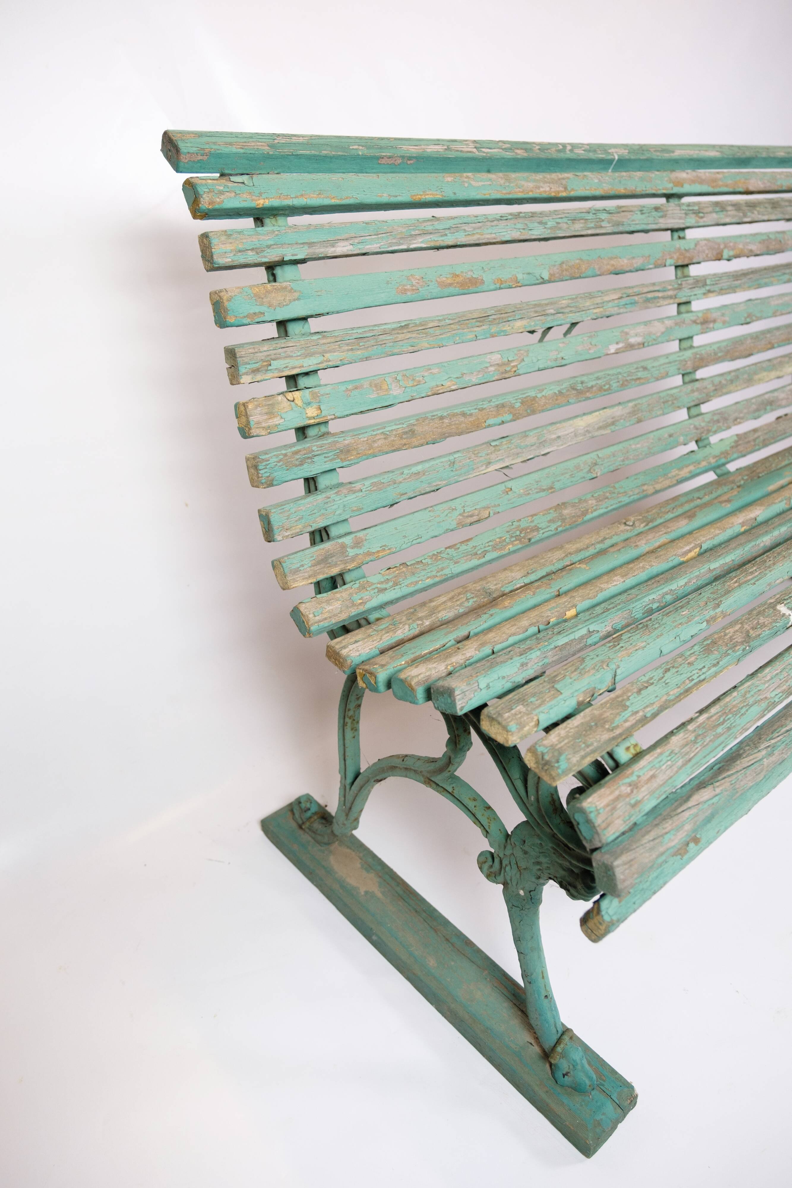 Antique French Park Benches Painted In Greenish Color From 1930s