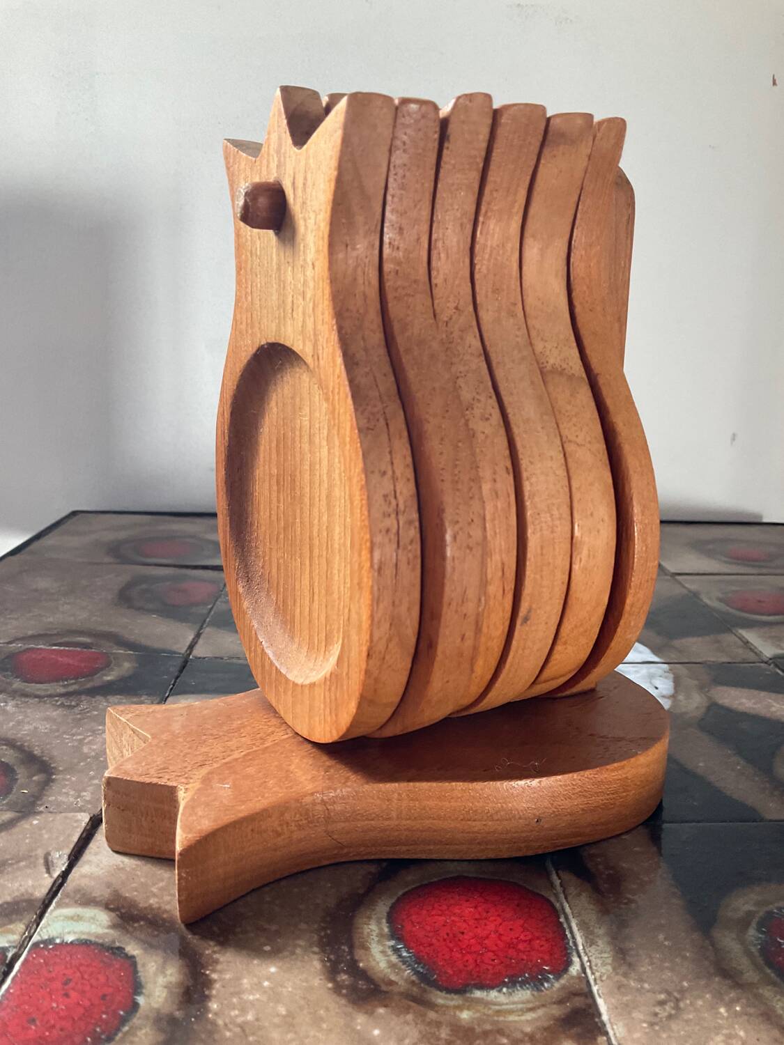 Vintage teak coaster set