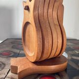 Vintage teak coaster set