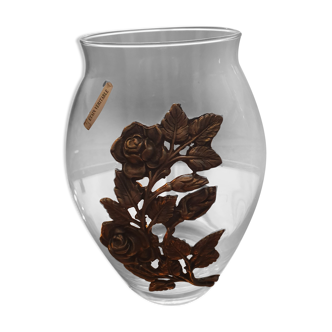 Vase en étain et en verre