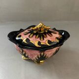 Plat bonbonnière céramique rose doré signée