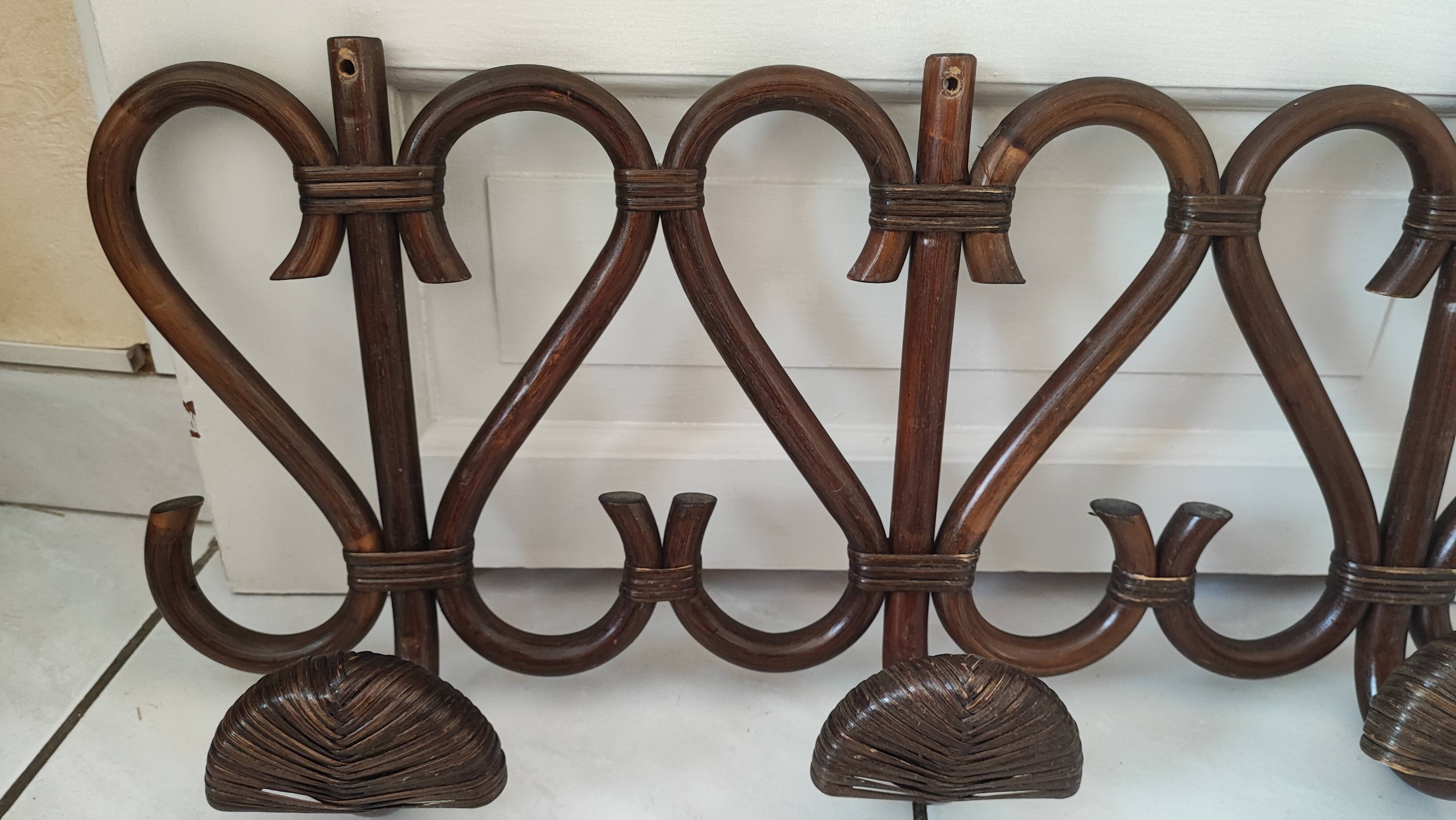 Vintage wooden rattan coat rack bamboo hat rack
