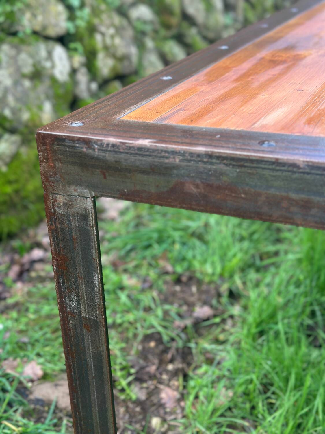 Large industrial table in wood and metal