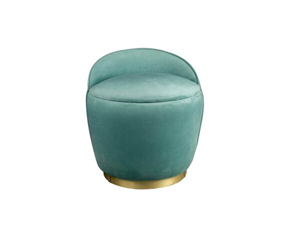 Pouf rond en velours bleu turquoise avec base en laiton | Selency