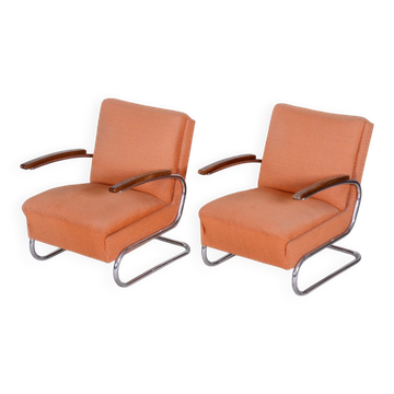 Set of Bauhaus Tubular Chrome Armchairs attributed to Mücke Melder, 1930s