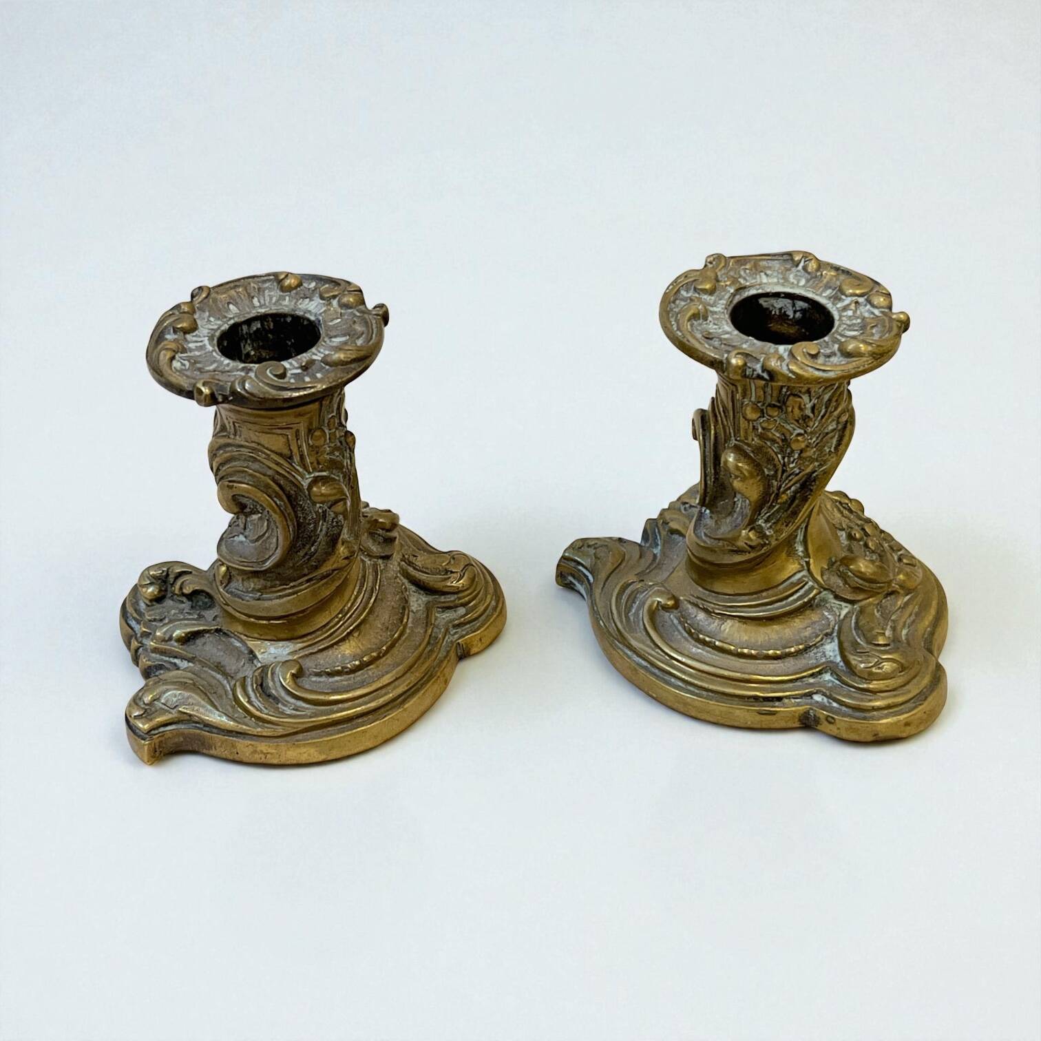 Pair of antique gilt bronze toilet candlesticks - 19th century - Louis X style