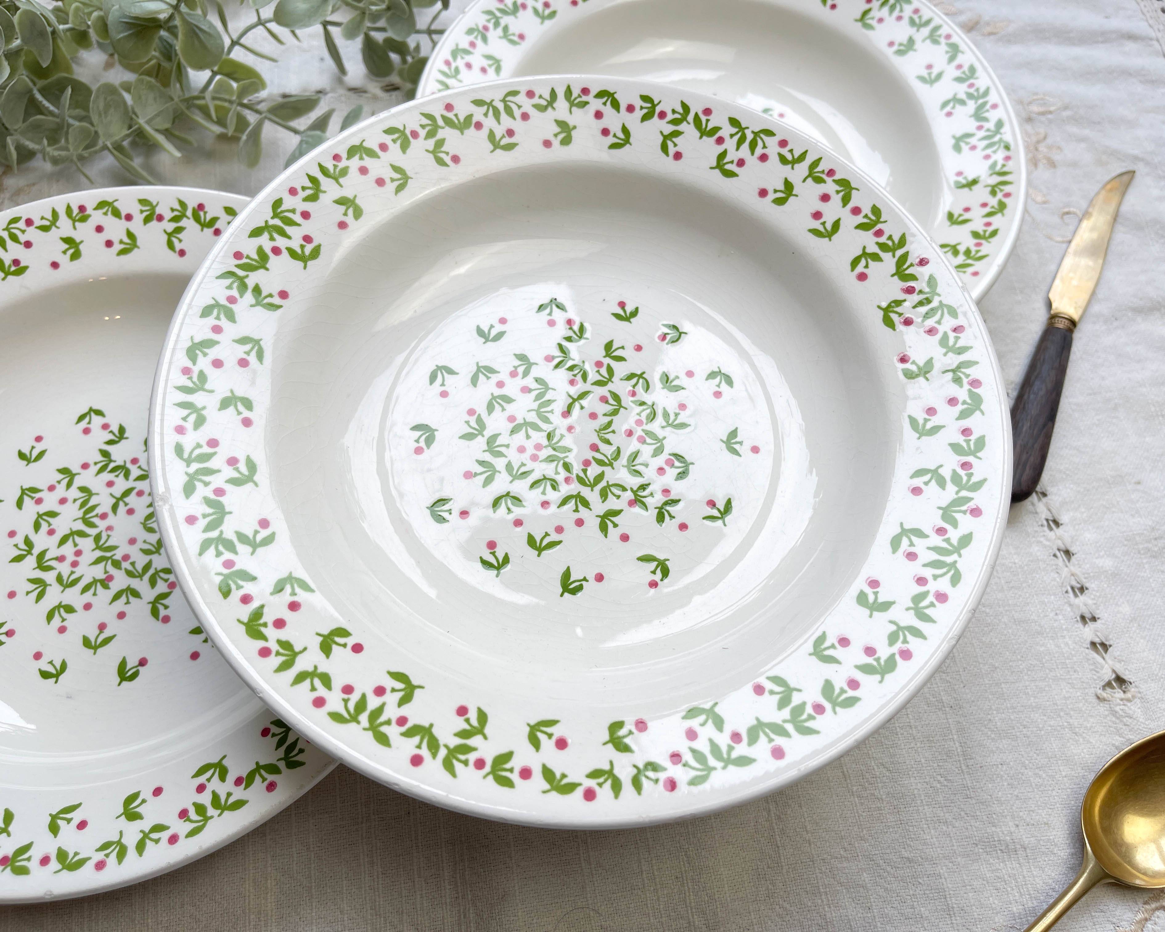 Deep plates Ironstone Italian Giovanni Valdarno pattern green red
