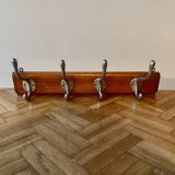 Vintage wooden wall coat rack - 4 hooks.