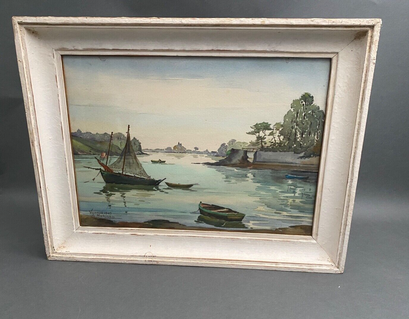 Watercolor on paper by andré mahuas vannes port de pêche 1949