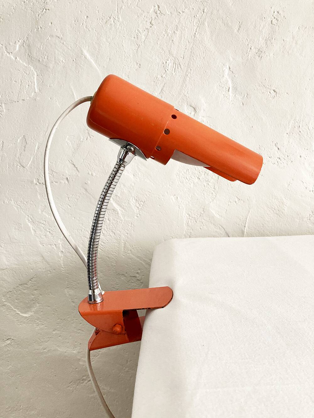 Delmas orange flexible clamp lamp, 1970s