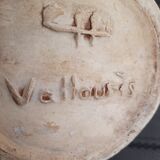 Earthenware pitcher signed vallauris, brown, orange, green, flammé décor, tbe.