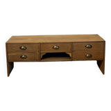 Antique TV cabinet in raw solid oak with 5 drawers