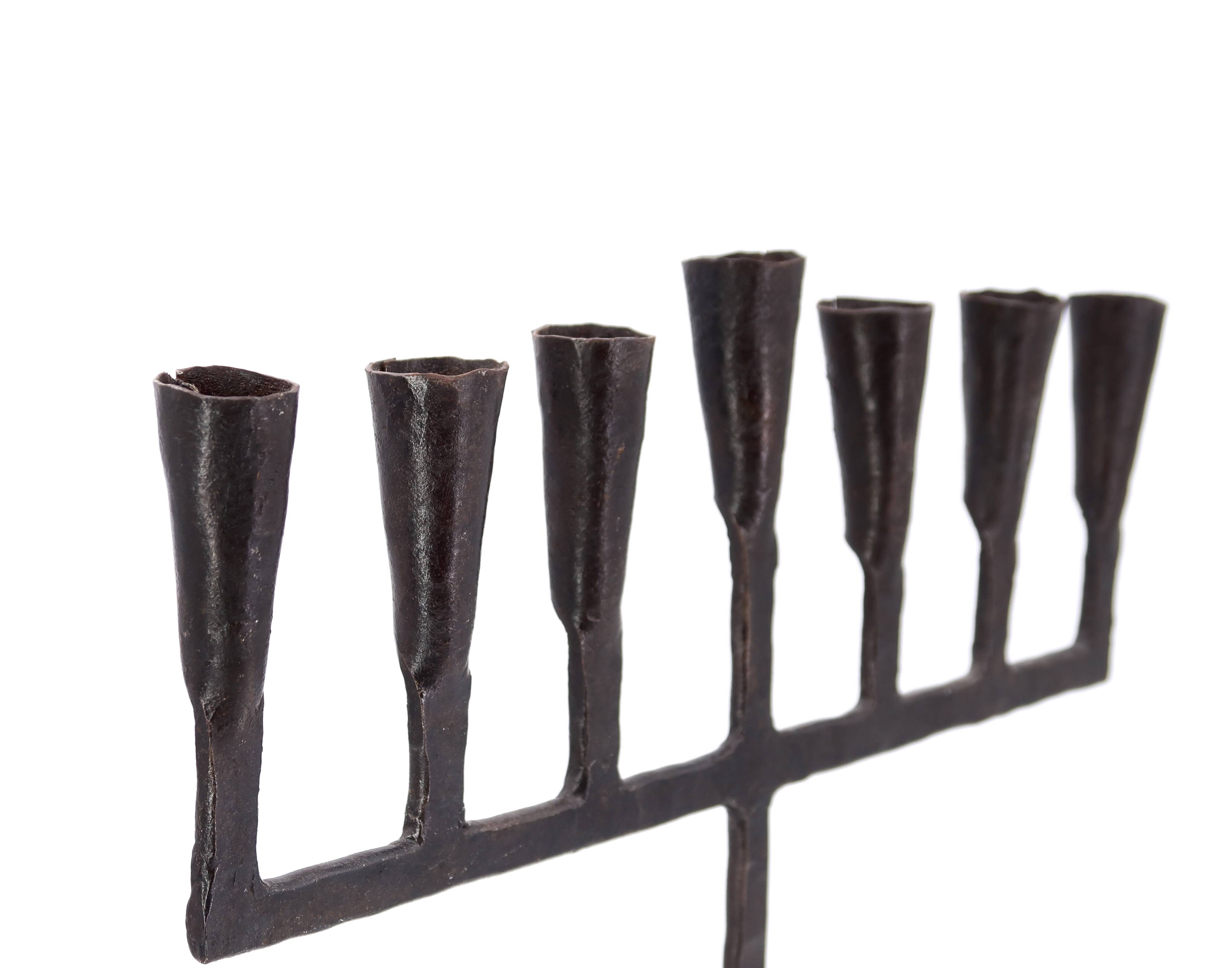7-branch wrought iron Menorah candle holder, 1950s