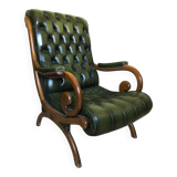 Fauteuil Chesterfield en cuir vert vintage