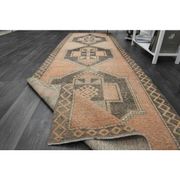 1970s Vintage Turkish Oushak Handmade Wool Cotton Orange Runner Rug 122x384