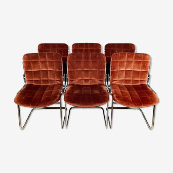 According to Baumann: series of 6 vintage sled chairs in chrome steel