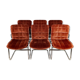According to Baumann: series of 6 vintage sled chairs in chrome steel