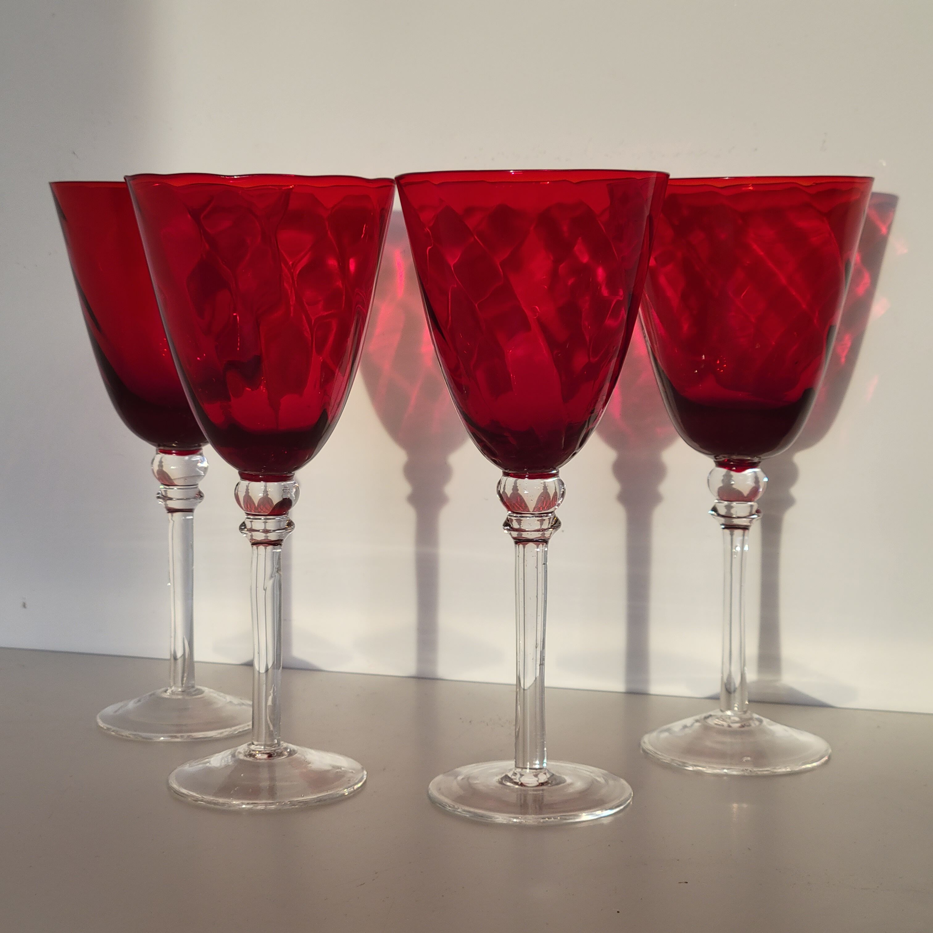 4 large red blown glass stemmed glasses 320 ml