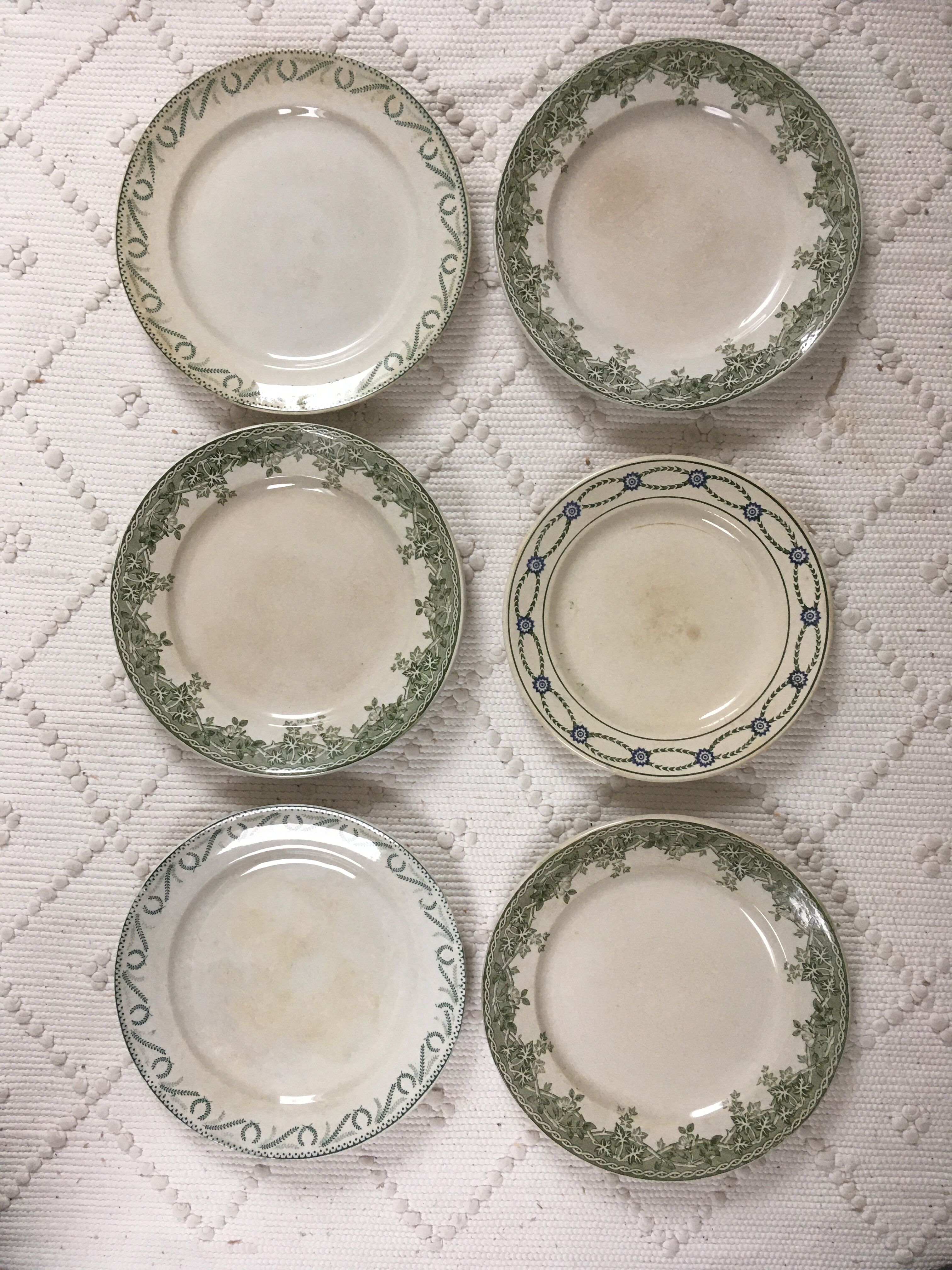Lot 6 mismatched iron earth dessert plates