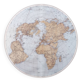 Carte du Monde planisphère lignes aériennes et maritimes vintage de 1950