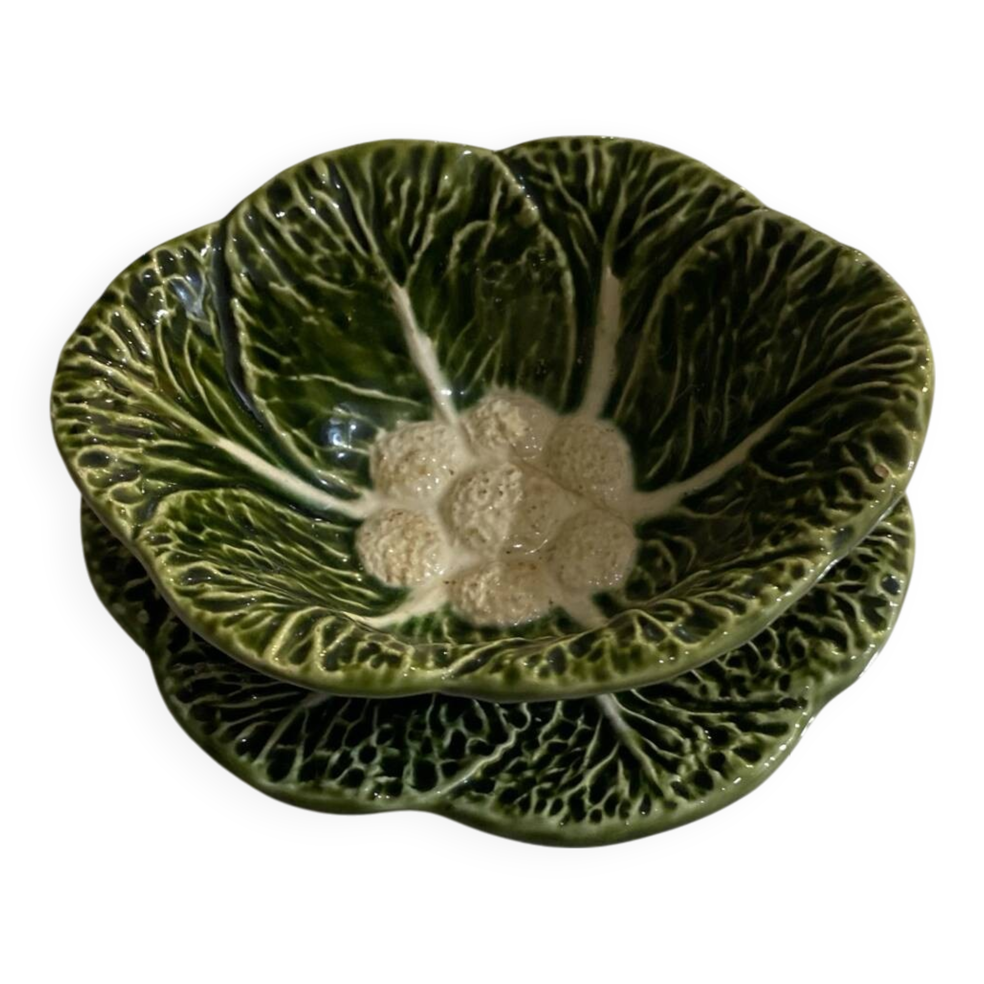 Vintage barbotine and majolica sauceboat