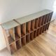 Large antique workshop cabinet with patinated wooden compartments, 20th century.