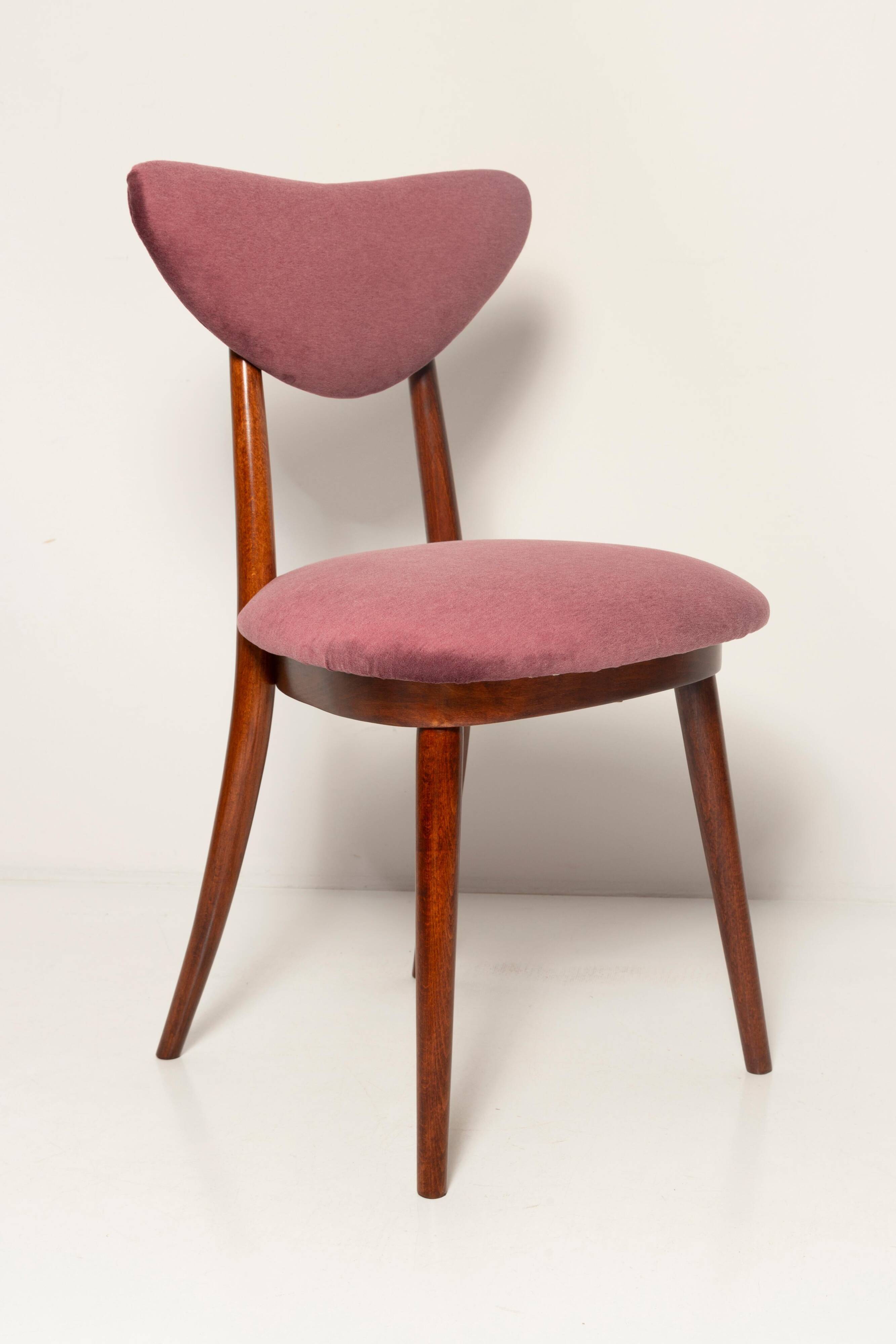 Vintage mid-20th century purple plum velvet heart-shaped chair.