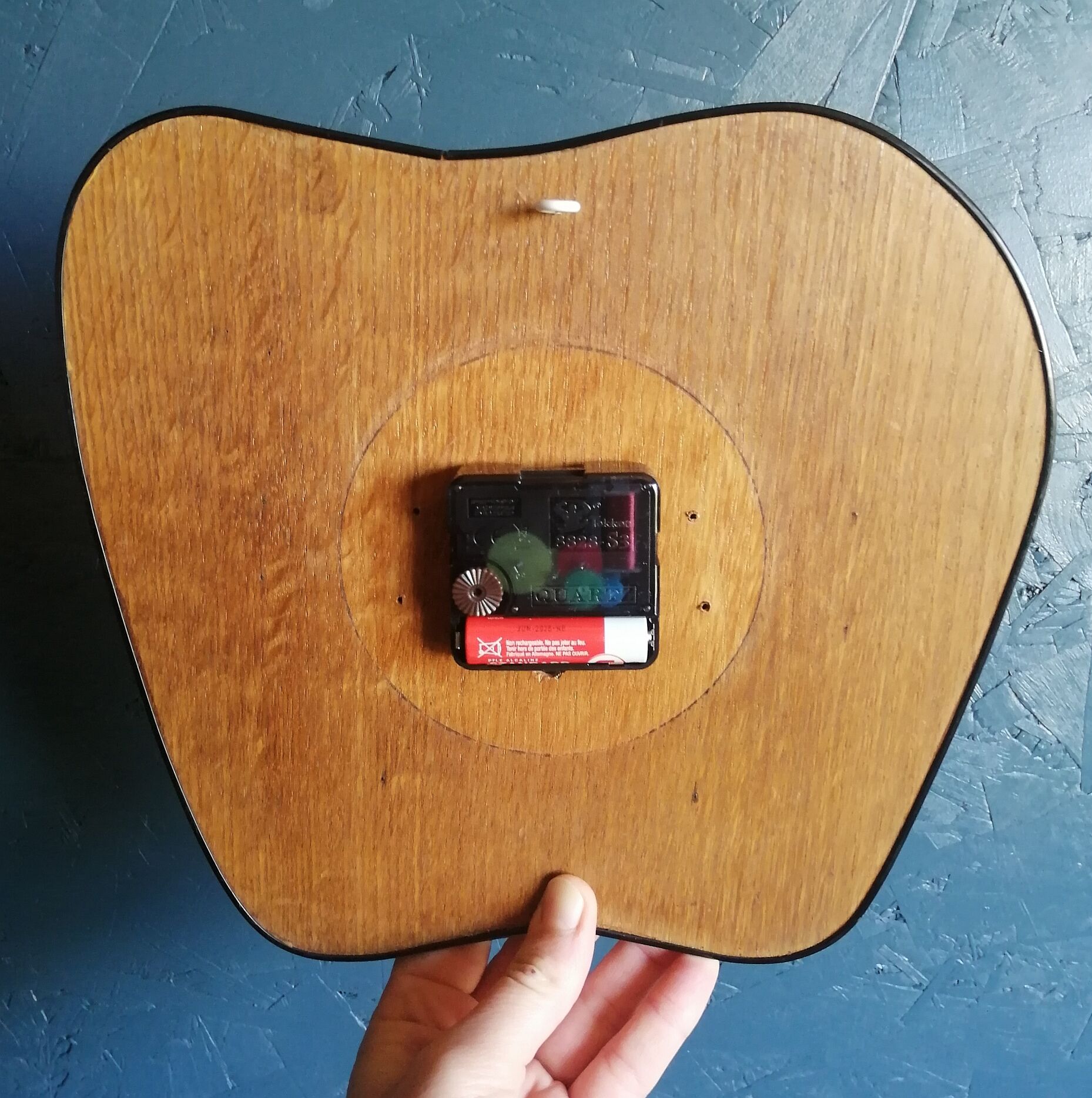 Clock formica vintage asymmetrical silent wall clock "Etling wood"