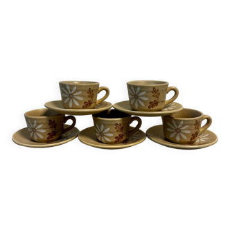 Set of 5 St Amand Autumn porcelain cups and saucers.