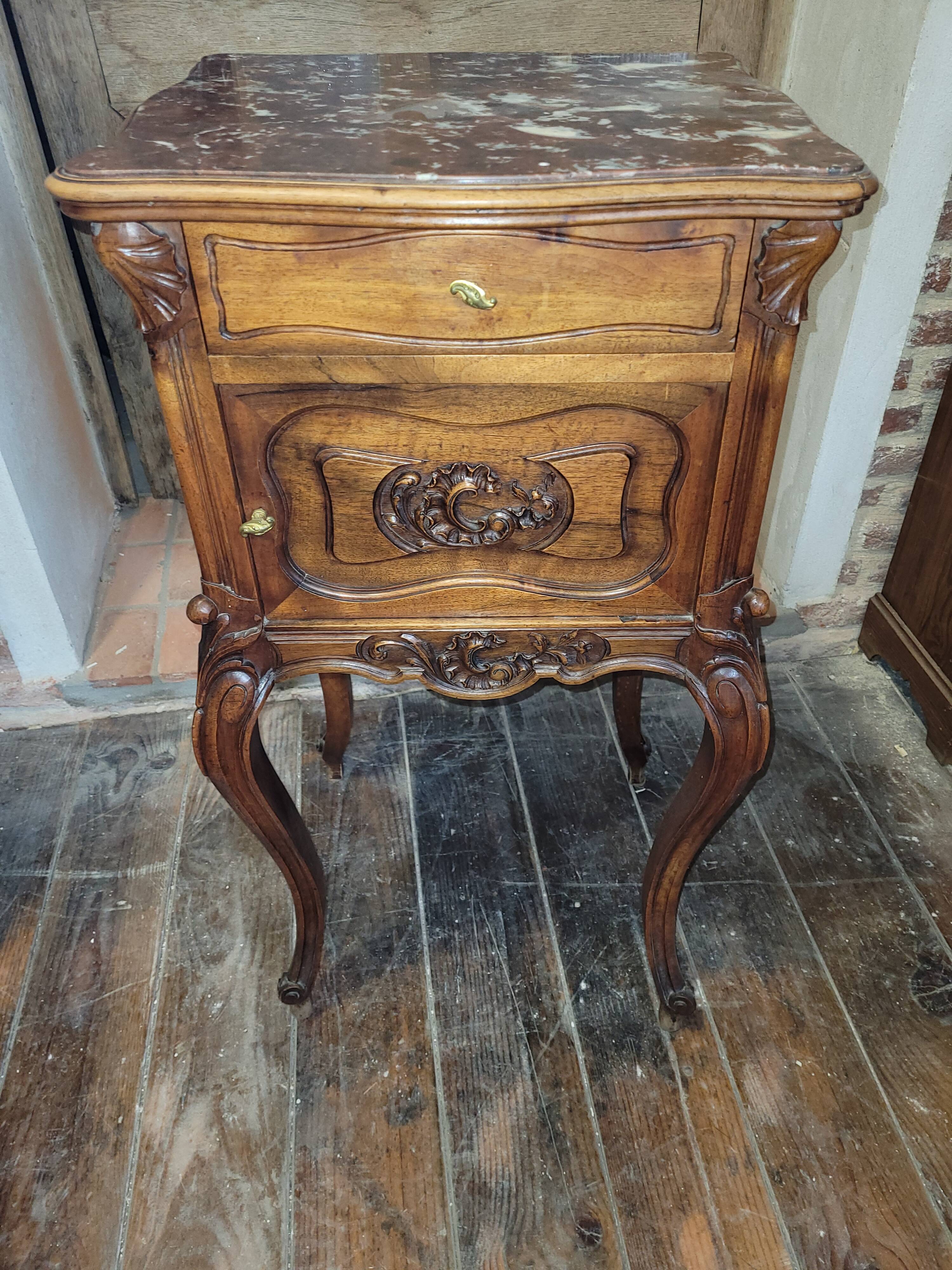 Louis XV bedside table in solid walnut