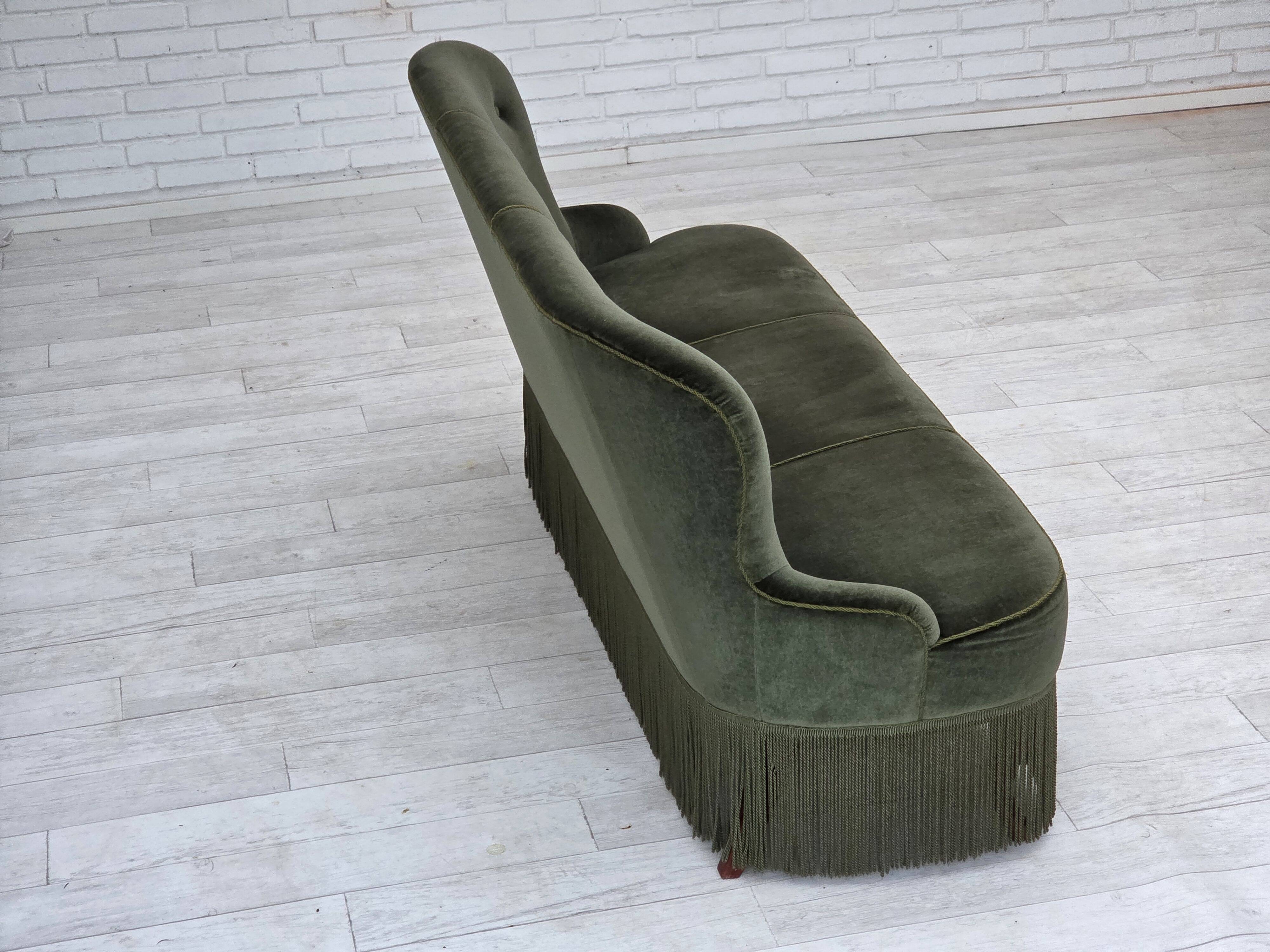1970s, Danish 3-seater sofa, furniture velour, beech wood legs.