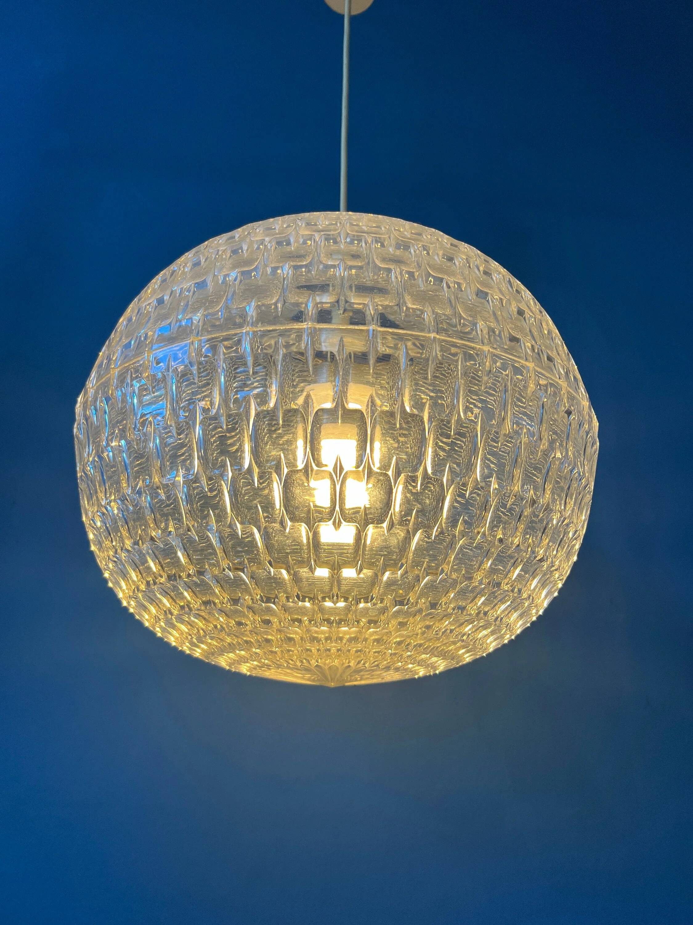 Mid-century crystal ball pendant in acrylic glass