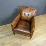 Vintage Art Deco Sheep Leather Armchair