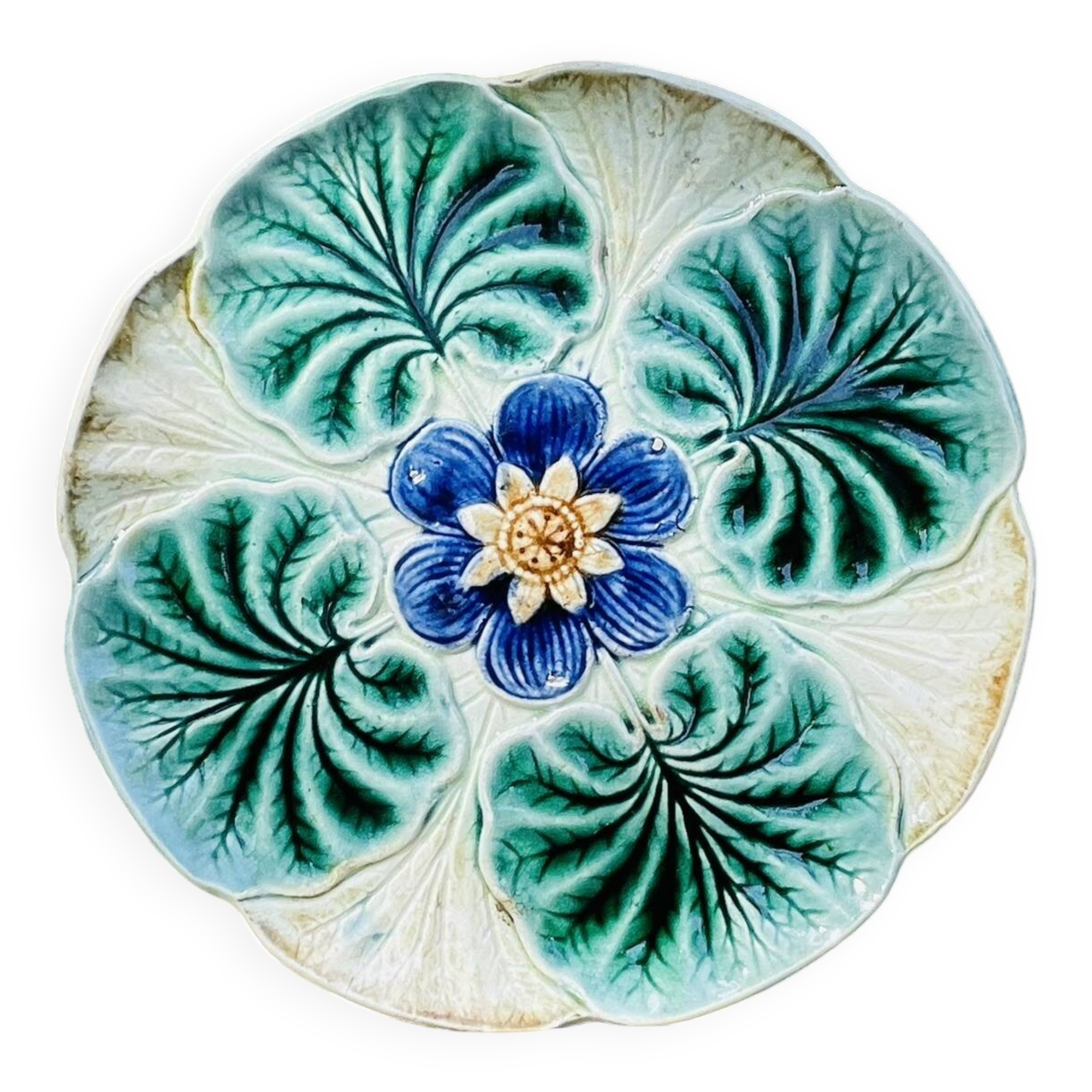 Wasmuel Majolica water lily slip plate
