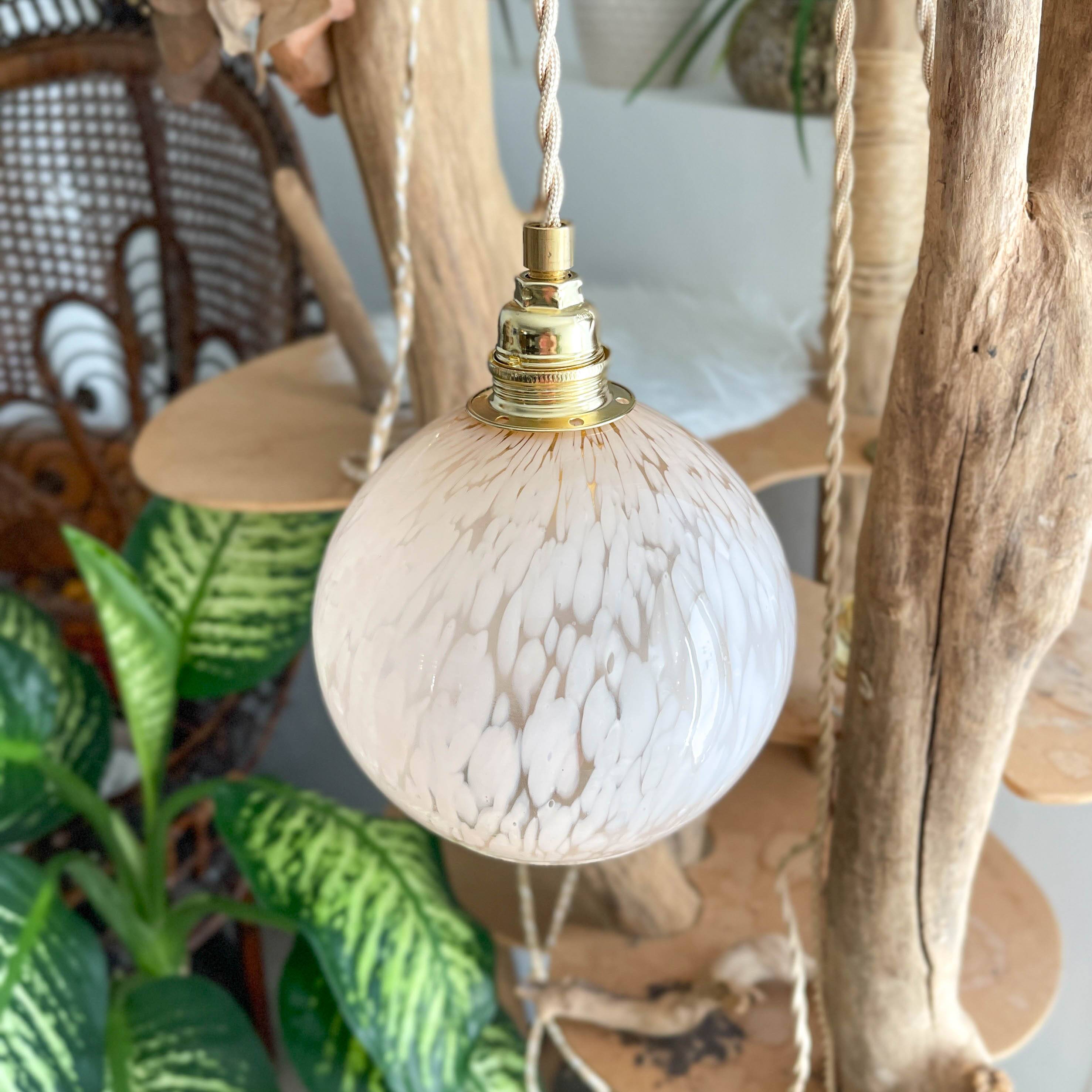 Vintage portable lamp with customizable pink Clichy glass globes