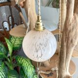 Vintage portable lamp with customizable pink Clichy glass globes