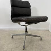 Lot of 2 leather soft pad armchairs chairs EA205 design Charles Eames Herman Miller edition vintage 60s