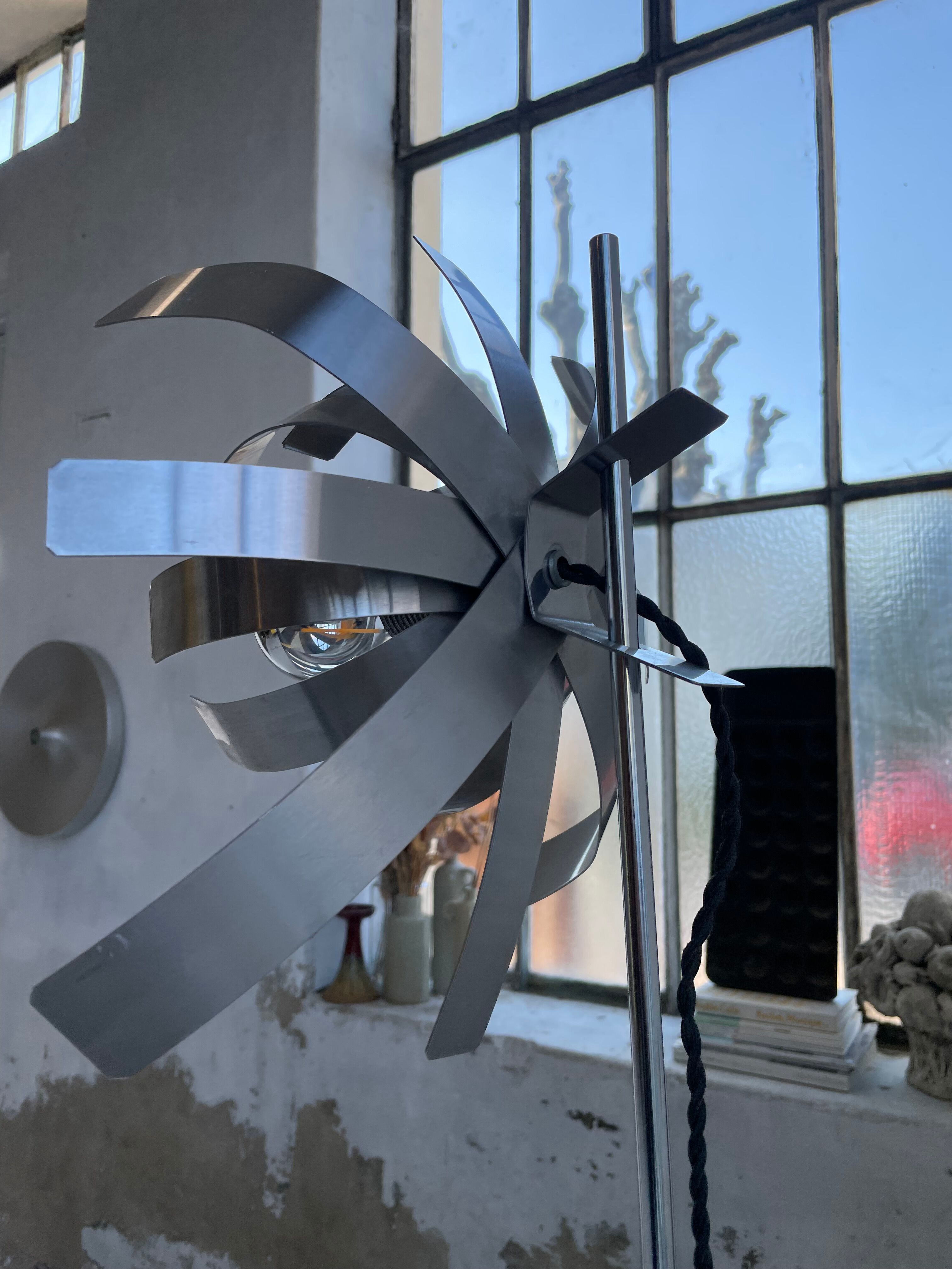 Floor lamp chrome 'flower' design Jacques Veyrat-Masson and Philippe Rogier, edited by Oxar