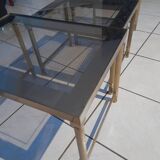 Set of 3 vintage smoked glass nesting tables