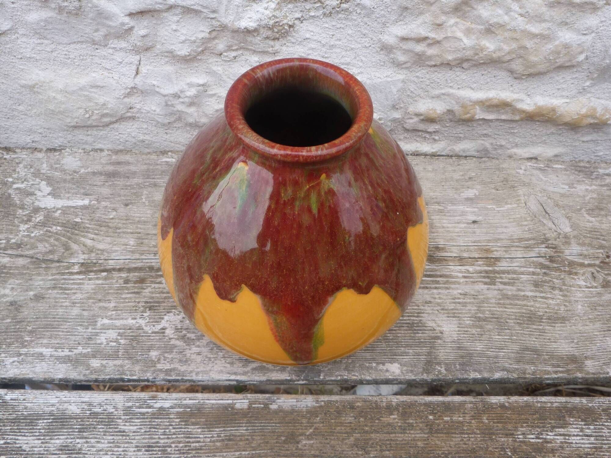 Vase vintage céramique Grés Flammé moderniste Vallauris