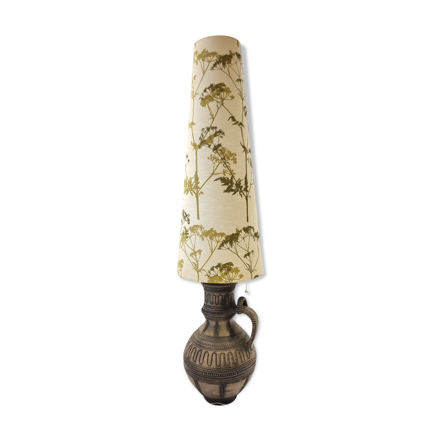 Lampadaire en céramique avec abat-jour d’origine, années 1970