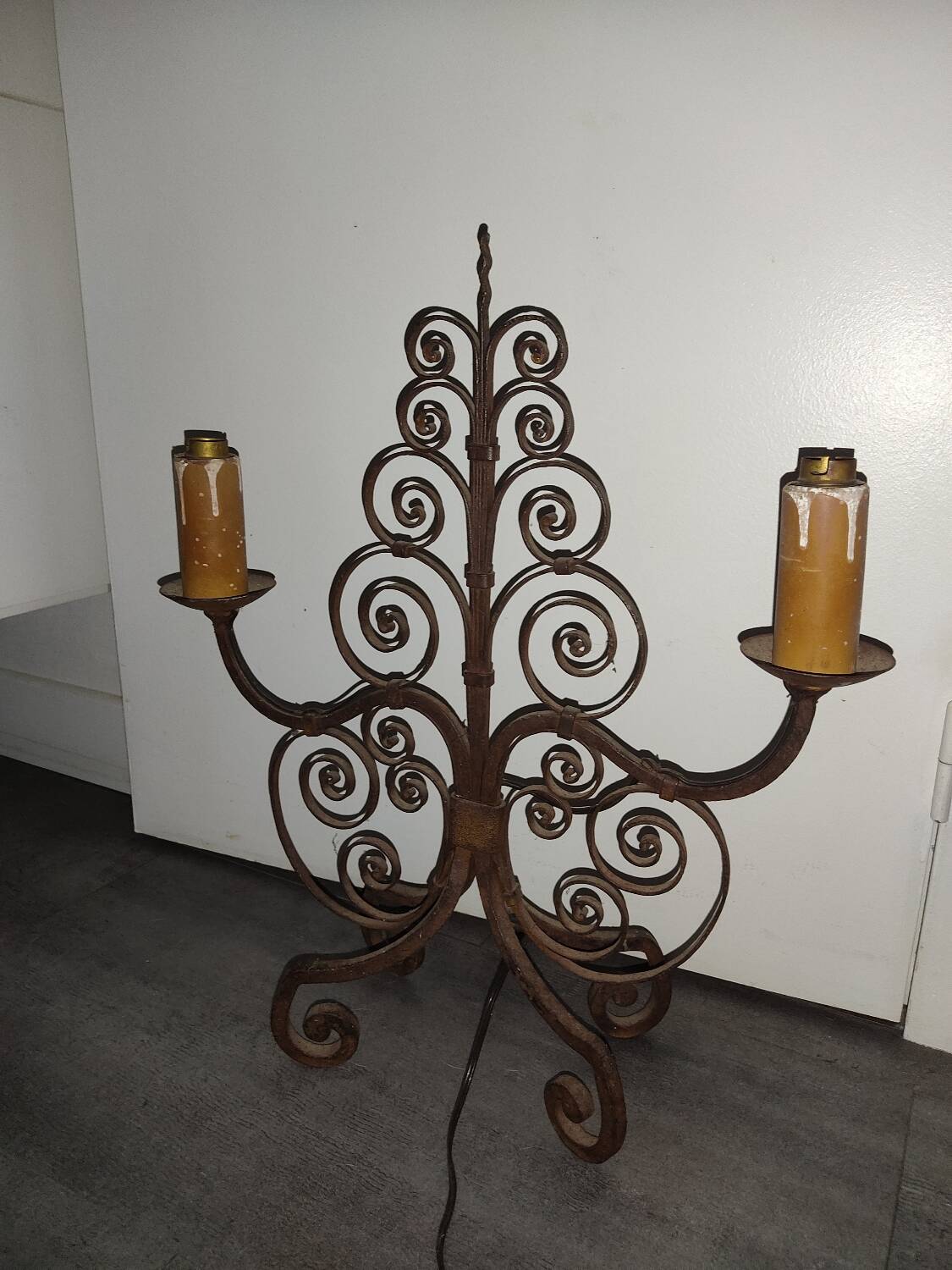 Pair of antique wrought iron lamps