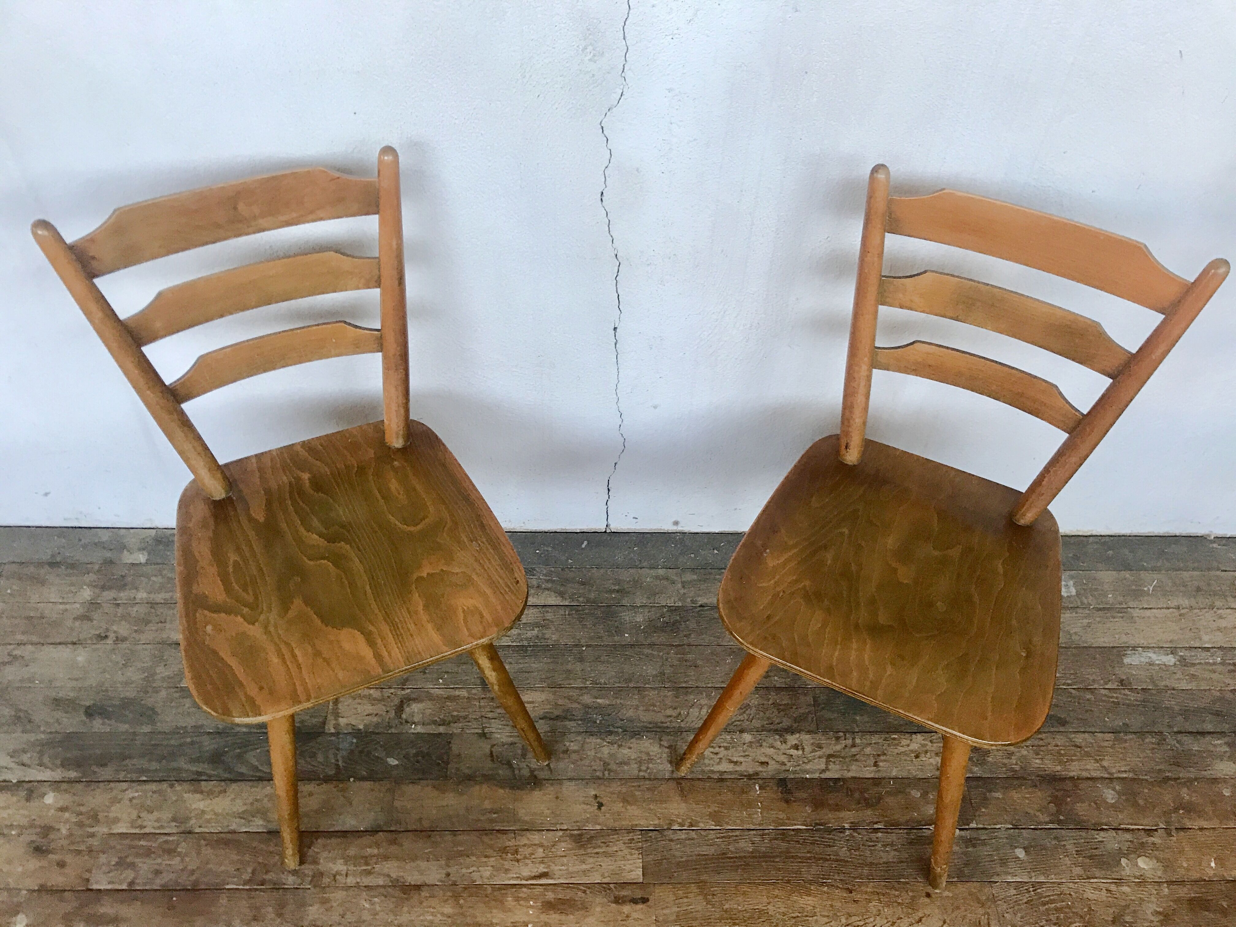 Pair of Scandinavian chairs or vintage wooden bistro